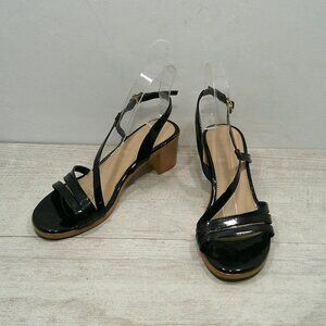Black Strappy Patent Block Heel Sandals Size 7